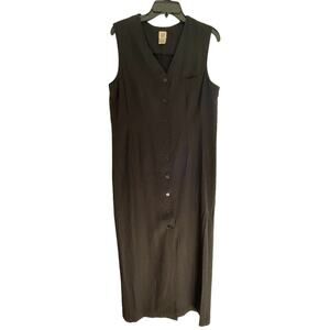 Vintage GAP Dress 8 Gothic Casual Minimal Long Sleeveless Button Up V-Neck Black